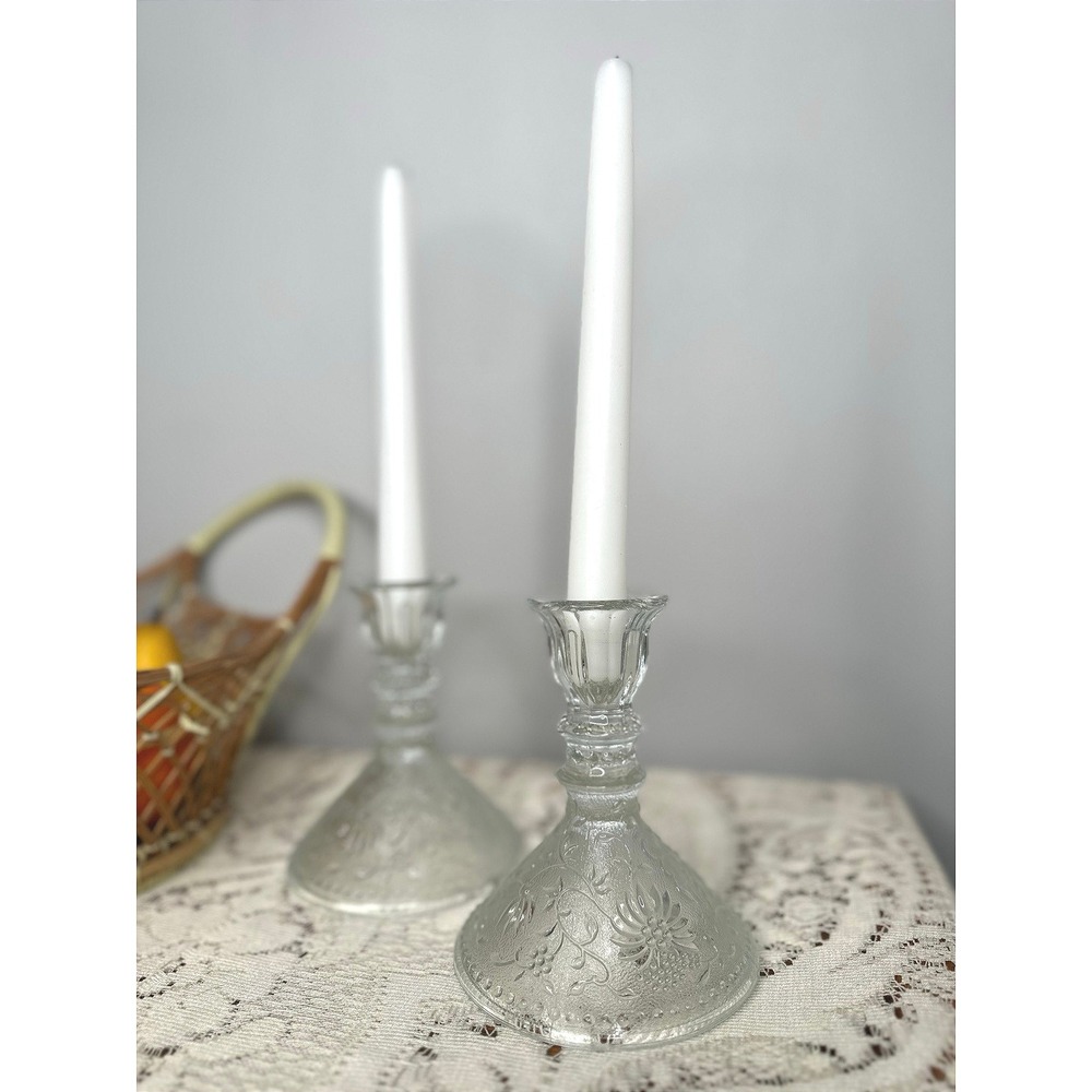 2x Mid Century Pressed Glass Candle Holders by Pavel Pánek Czechoslovakia